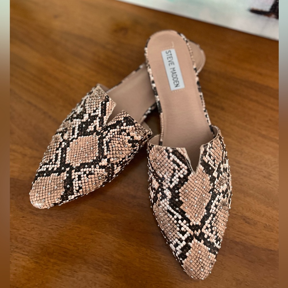 Snake print mules